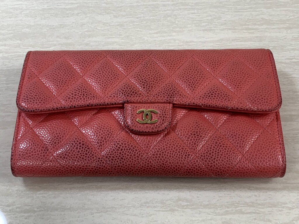 CHANEL 長財布 ピンク リペア前 前面