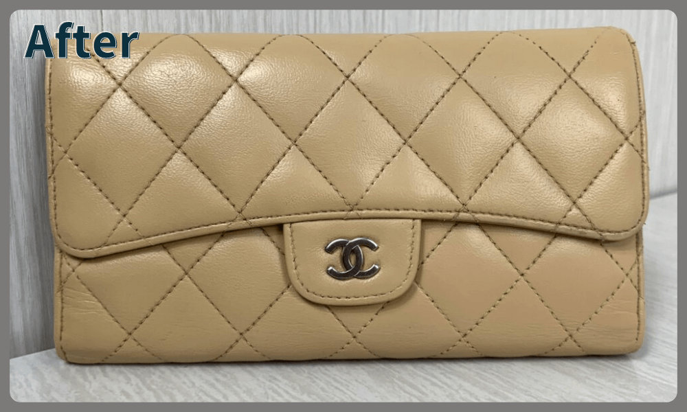 CHANEL　ホワイトブラウン　長財布　リペア修復後