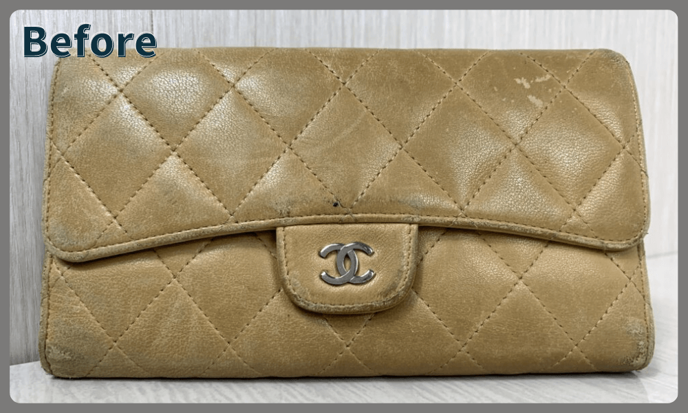 CHANEL　ホワイトブラウン　長財布　リペア修復前